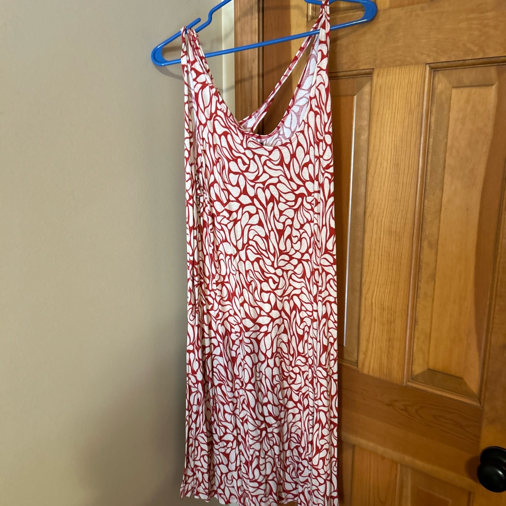 Ellos Size 1 X Cross Cross Back, Red And White Print Dress.